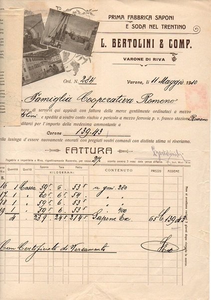 Prima fabbrica saponi e soda nel trentino L. Bertolini: Varone …