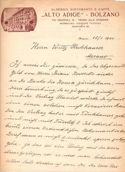 Albergo, ristorante e caffÃ¨ Â”Alto AdigeÂ”: Bolzano.