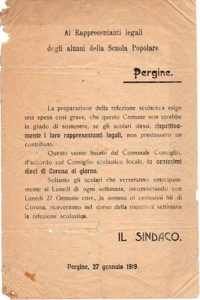 Ai rappresentanti legali degli alunni della Scuola Popolare: Pergine.