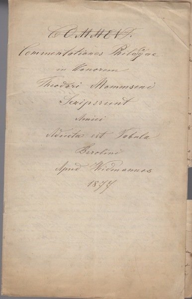 Commentationes philologae in honorem Theodori Mommseni scripserunt amici: adiecta et …