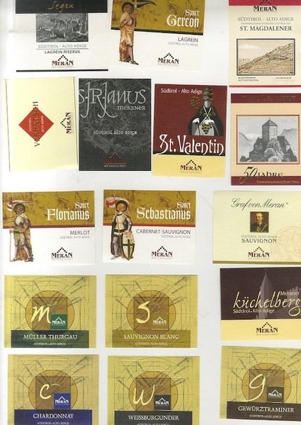 Lotto di 19 etichette della cantina di Merano.