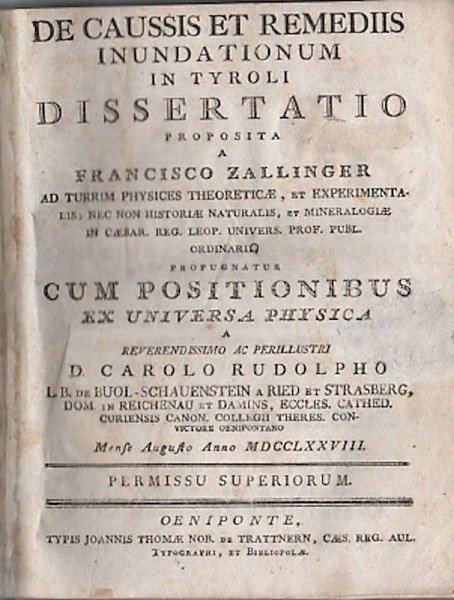 De caussis et remediis inundationum in Tyroli dissertatio proposita a …