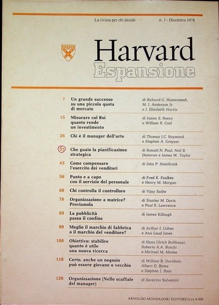 Harvard espansione: N.1 (dicembre 1978).