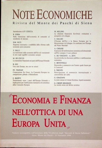 Economia e finanza nell'ottica di una Europa Unita: numero monografico …