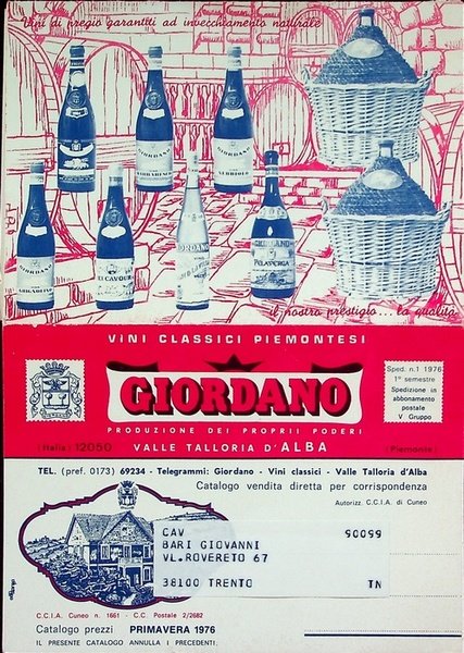 Vini classici piemontesi: Giordano: Valle Talloria d'Alba.