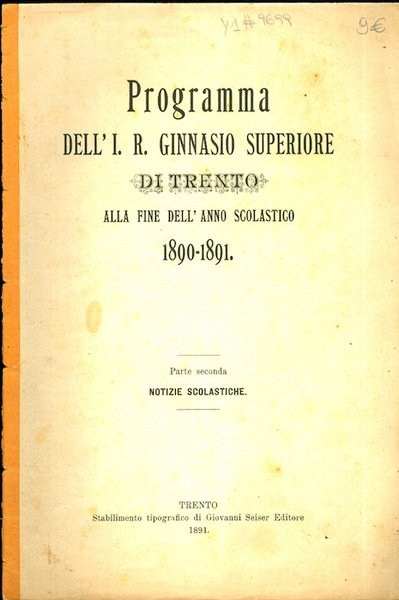 Programma dell'I.R. ginnasio superiore di Trento.