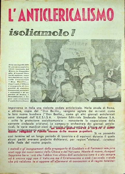 L'anticlericalismo isoliamolo!.