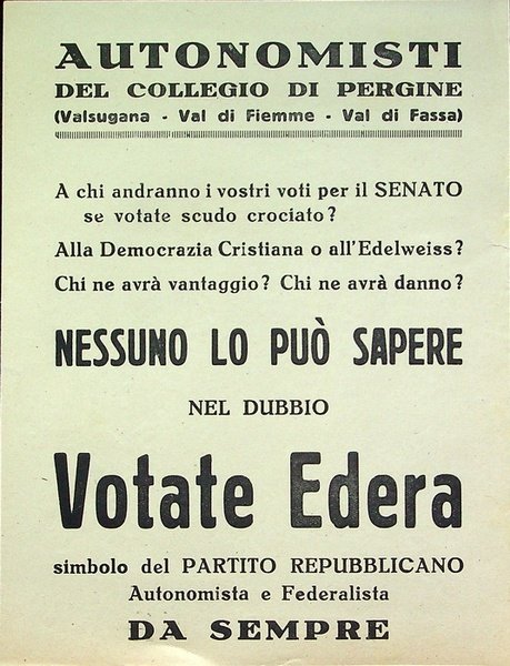Autonomisti del collegio di Pergine (Valsugana - Val di Fiemme …