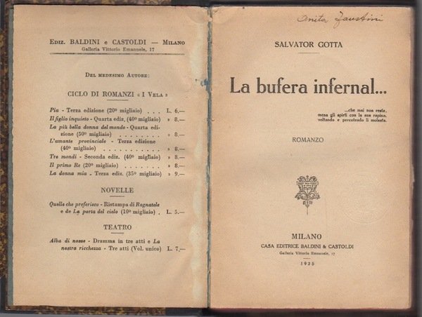 La bufera infernal.: romanzo.