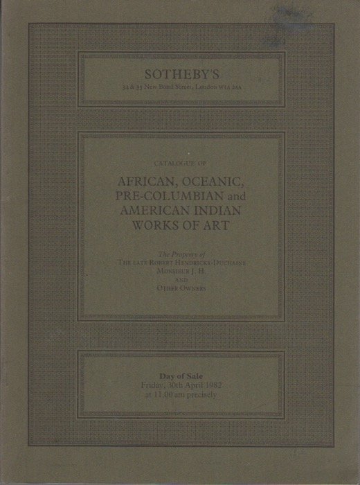 African, Oceanic and Pre-Columbian and American Indian works of Art. …