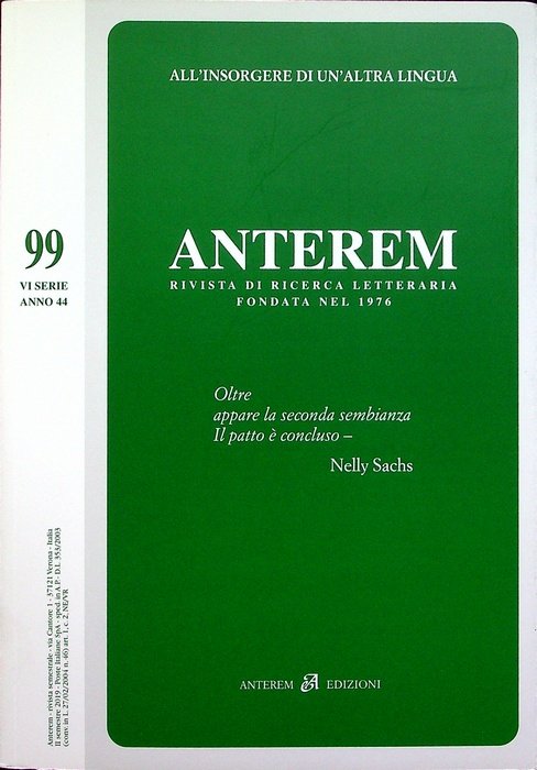 ANTEREM: rivista di ricerca letteraria: A. 44 - VI serie …