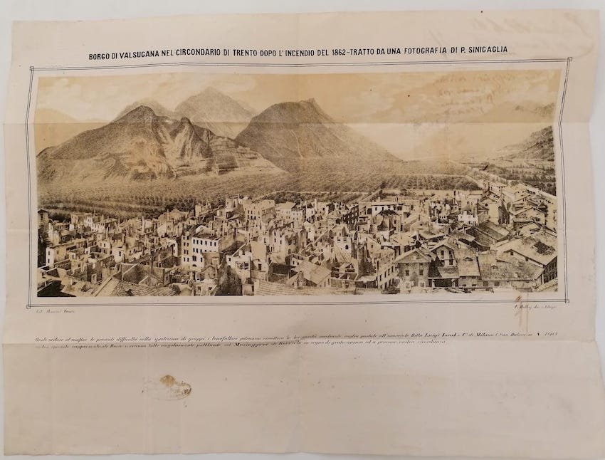 Borgo Valsugana nel circondario di Trento dopo l'incendio del 1862- …