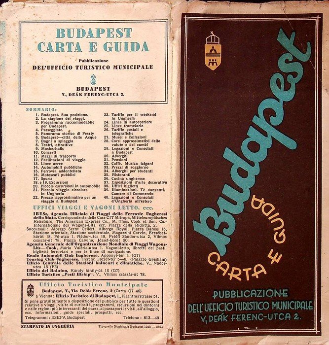 Budapest, carta e guida, pubblicazione dell'ufficio turistico Municipale​.