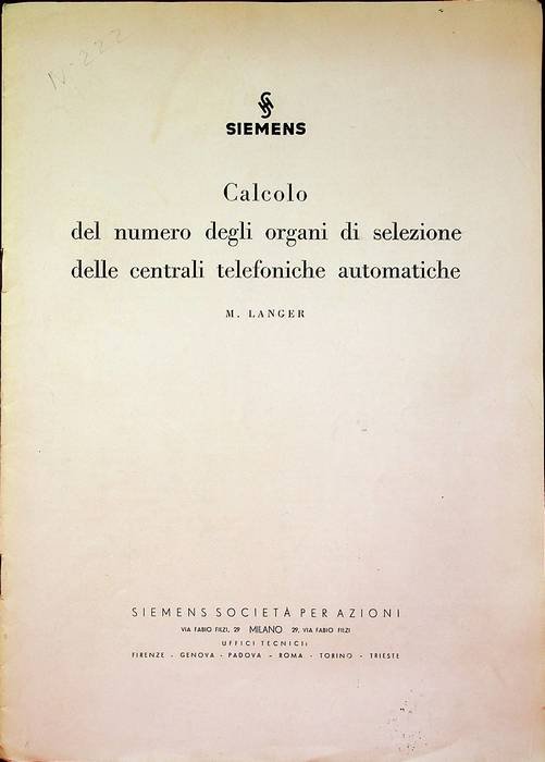 Calcolo del numero degli organi di selezione delle centrali telefoniche …