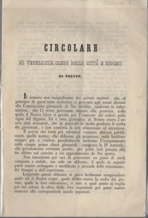Circolare al venerabile clero della città e diocesi di Trento.