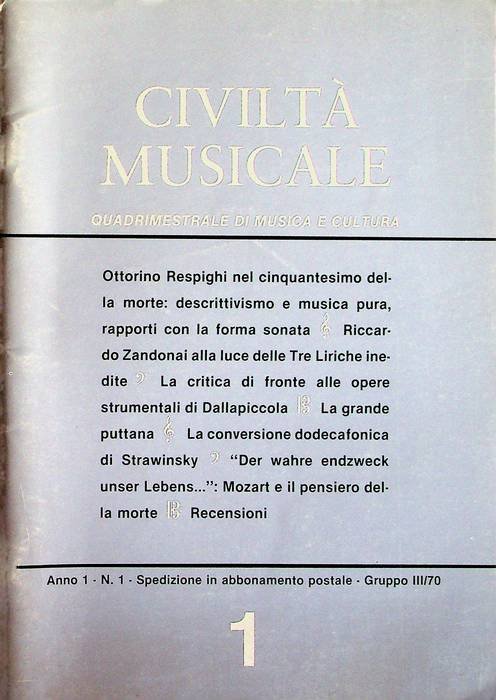 Civiltà musicale: quadrimestrale di musica e cultura: A.1 - N.1 …