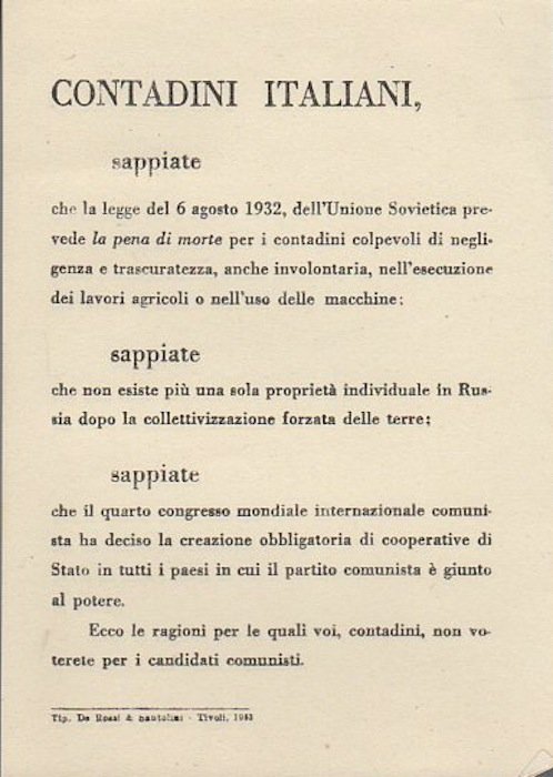 Contadini italiani, sappiate che la legge del 6 agosto 1932, …