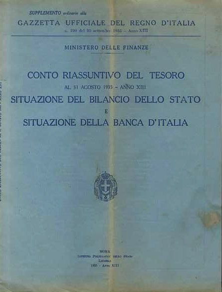 Conto riassuntivo del tesoro al 31 agosto 1935 - Anno …