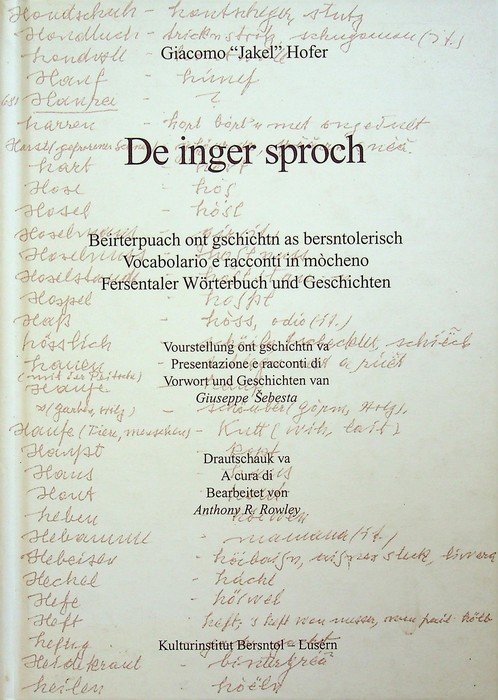 De inger sproch: vocabolario e racconti in mocheno. | Immagine principale