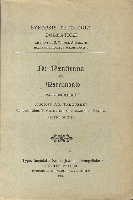 De paenitentia et matrimonio: pars dogmatica.