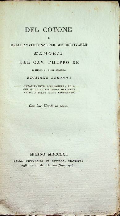 Del cotone e delle avvertenze per ben coltivarlo: memoria.