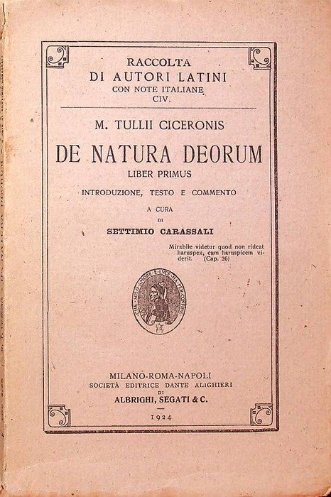 Della natura degli dei: libro primo.