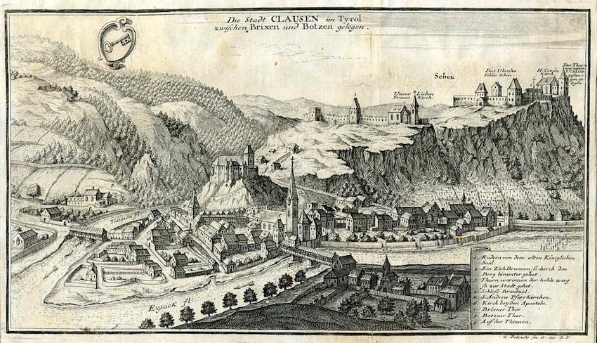 Die Stadt CLAUSEN im Tyrol zwischen Brixen und Botzen gelend.