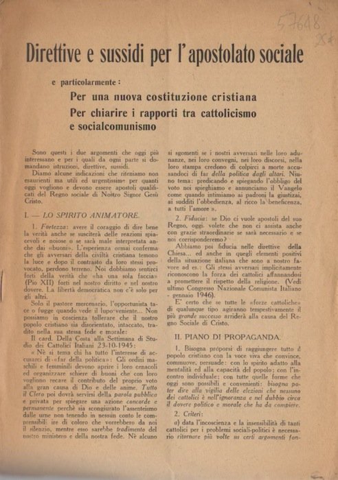 Direttive e sussidi per l'apostolato sociale e particolarmente per una …