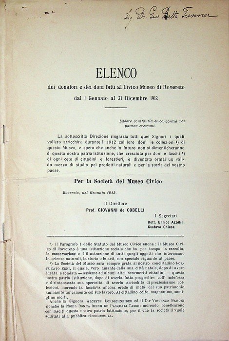Elenco dei donatori e dei doni fatti al Civico museo …