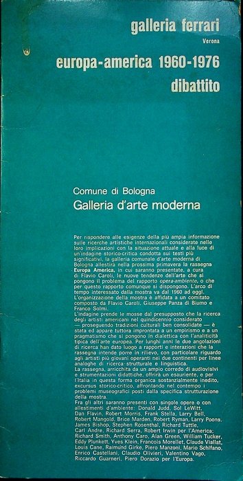 Europa-America 1960-1976: dibattito: Galleria Ferrari, Verona.