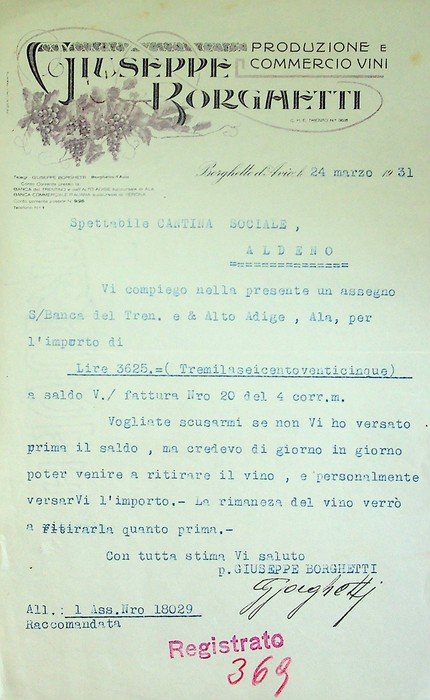 Giuseppe Borghetti: produzione e commercio vini.