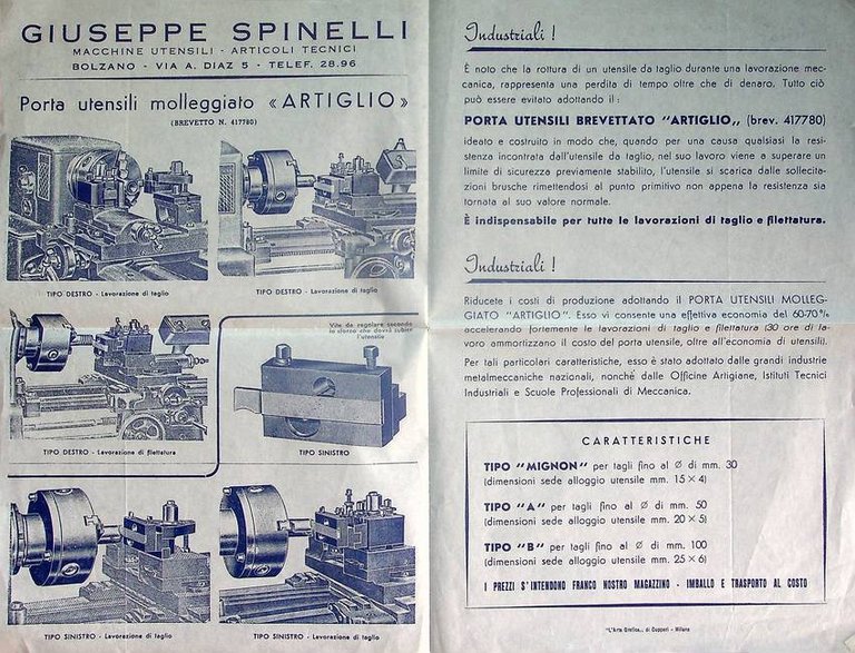 Giuseppe Spinelli: macchine utensili - articoli tecnici: Bolzano.