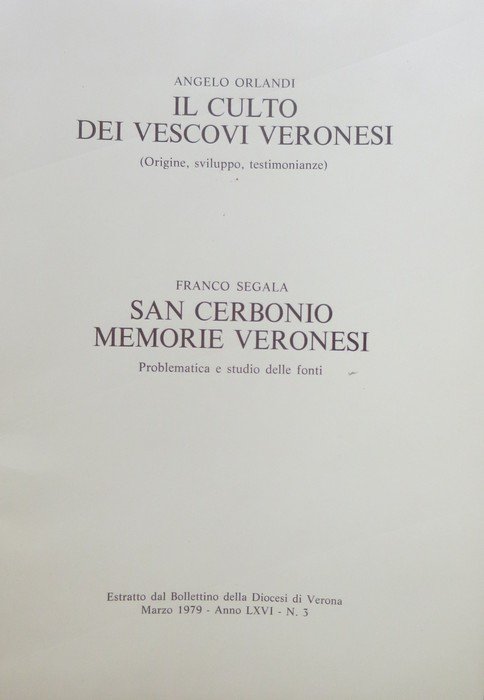 Il Culto dei vescovi veronesi: origine, sviluppo, testimonianze; San Cerbonio …