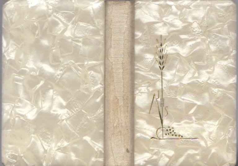 In preghiera: manualino di preghiere.