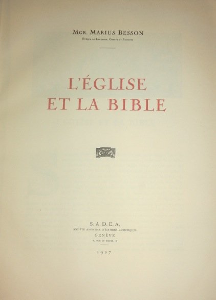 L'Eglise et la Bible.
