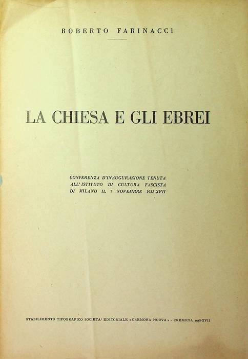 La Chiesa e gli Ebrei: conferenza d'inaugurazione tenuta all'Istituto di …