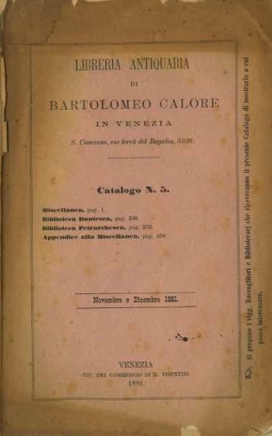Libreria antiquaria di Bartolomeo Calore in Venezia.
