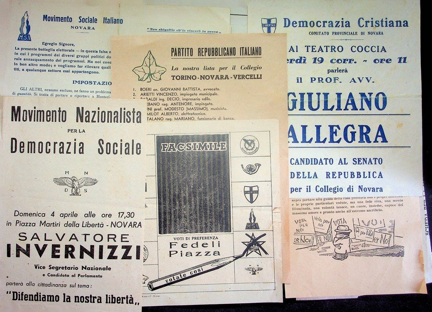 Lotto di 12 pubblicazione di propaganda elettorale di Novara delle …