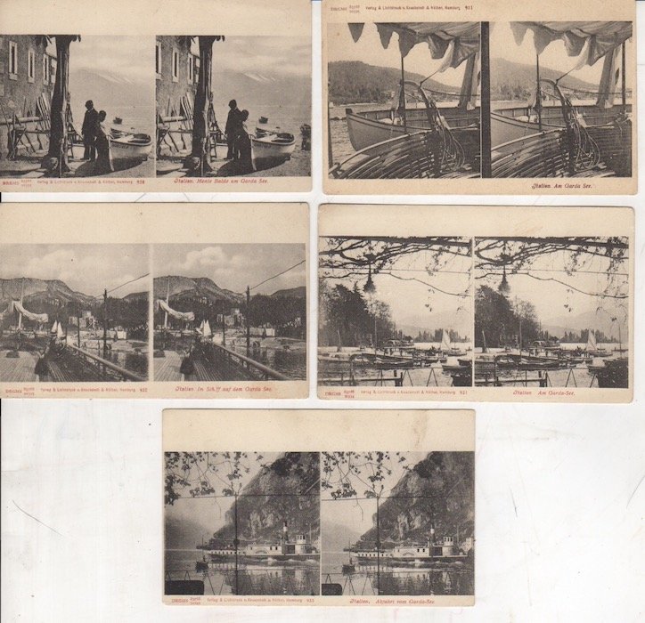 Lotto di 5 cartoline stereoscopiche del Lago di Garda:
