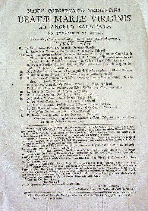 Major congregatio tridentina: Beatae Mariae Virginis ab Angelo Salutatae: DD. …