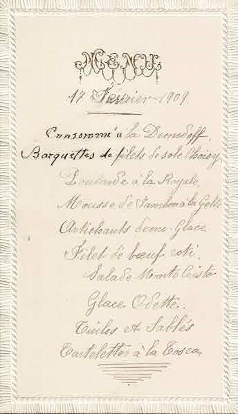 Menu 17 Javrier 1909.