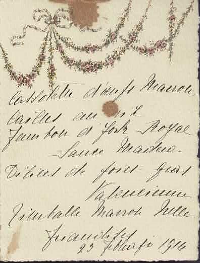 Menu 23 febbraio 1914.
