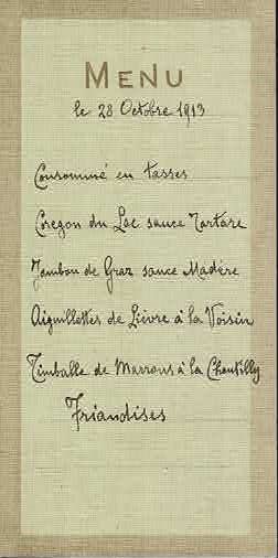 Menu le 28 Octobre 1913.