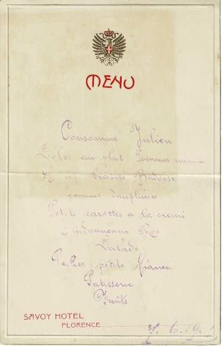 Menu Savoy Hotel - Florence.