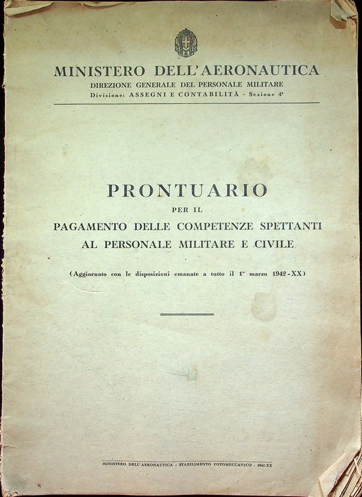 Ministero dell'aeronautica: Prontuario per il pagamento delle competenze spettanti al …