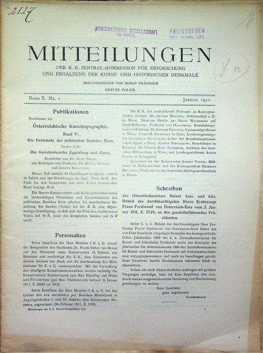 Mitteilungen der K.K. Zentral-Kommission fÃ¼r Denkmalpflege: Dritte Folge: Band X …