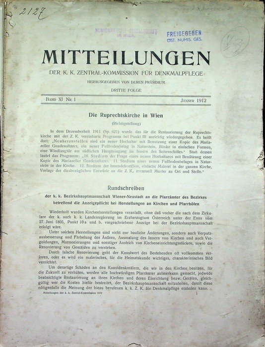 Mitteilungen der K.K. Zentral-Kommission fÃ¼r Denkmalpflege: Dritte Folge: Band XI …