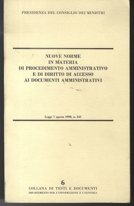 Nuove norme in materia di procedimento amministrativo e di diritto …