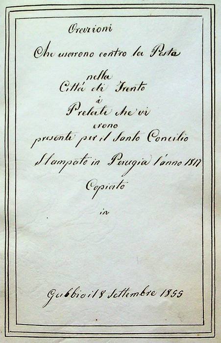 Orazioni che usarono contra la Pesta nella CittÃ di Trento …