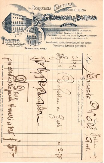 Pasticceria, Confetteria e bottiglieria G. Tomasoni & Bettega: Trento.